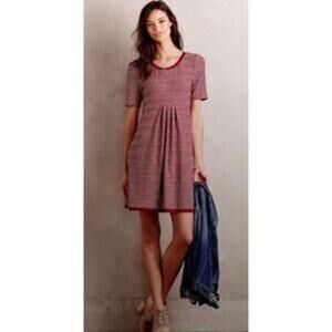 Anthropologie Maeve Dora Dress Red Print Short Sleeve Mini Dress Women Sz M